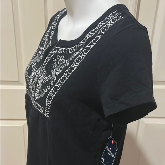 St. John's Bay Black Blouse with White Embroidery Top. NWT. PM - Picture 2 of 8